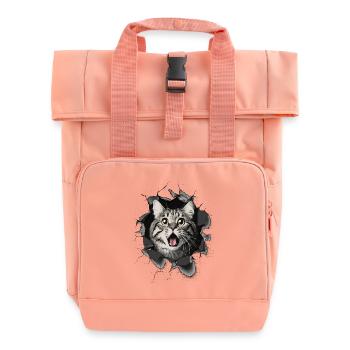 Katze erschrocken Mauer Durchbruch Risse  - Rolltop Rucksack mit zwei Griffen - Chintzrosa - Vorne