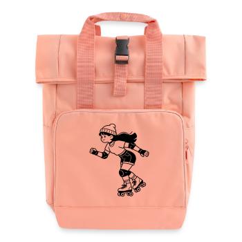 roller skates - Roll Top Backpack with Two Handles - chintz rose - Front