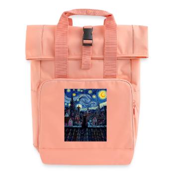 Chat nocturne sur la ville au clair de lune - Sac à dos Roll Top à deux anses - rose liberty - Devant