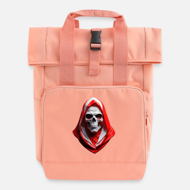 Skull with red-white-red hood. - Roll Top Backpack with Two Handles - chintz rose