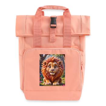 super cute african animals– lion - Roll Top Backpack with Two Handles - chintz rose - Front