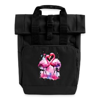 Flamingo Love Coeur Oiseau Exotique Été Rose - Sac à dos Roll Top à deux anses - noir - Devant