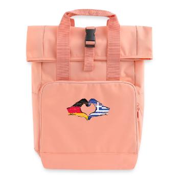 Germany Greece Flag Hands Heart Used - Roll Top Backpack with Two Handles - chintz rose - Front