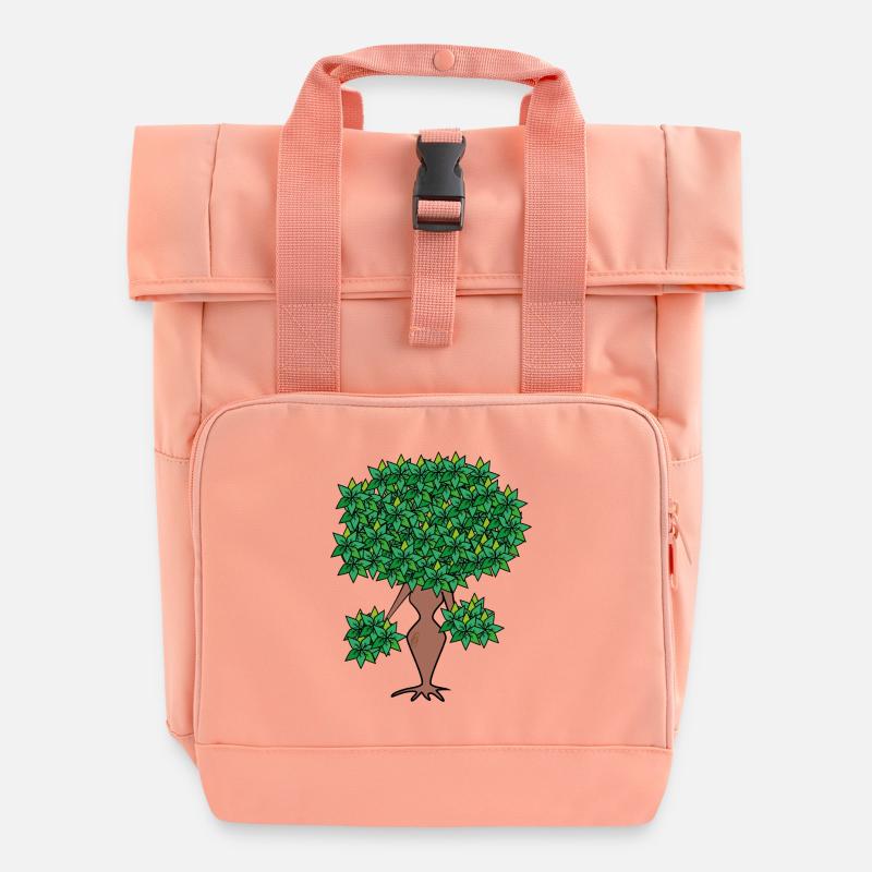 female tree - Roll Top Backpack with Two Handles - chintz rose
