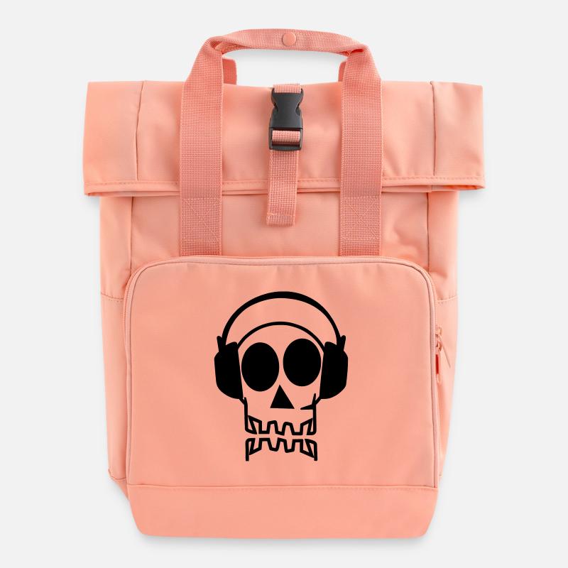 skull and headphones - Roll Top Backpack with Two Handles - chintz rose