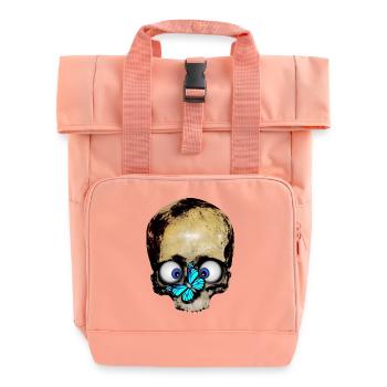 Totenkopf blauer Schmetterling / skull butterfly - Rolltop Rucksack mit zwei Griffen - Chintzrosa - Vorne