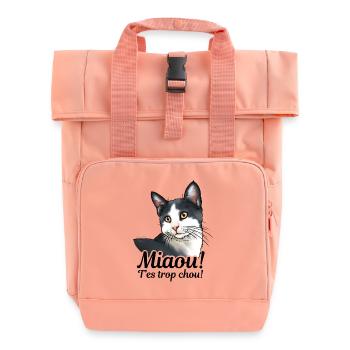 chat noir et blanc Miaou (texte noir) - Sac à dos Roll Top à deux anses - rose liberty - Devant