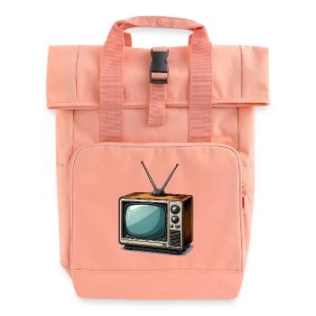 Retro TV with antennas - Roll Top Backpack with Two Handles - chintz rose - Front