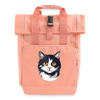 schwarz weiß Katzenkopf Grafik süß Katze Goldaugen - Rolltop Rucksack mit zwei Griffen - Chintzrosa - Vorne