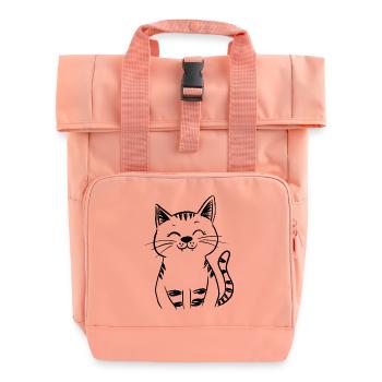Minimal Smiling Cat Line Art – Happy Kitty - Roll Top Backpack with Two Handles - chintz rose - Front