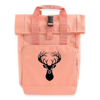 Hirschkopf Geweih Silhouette - Rolltop Rucksack mit zwei Griffen - Chintzrosa - Vorne