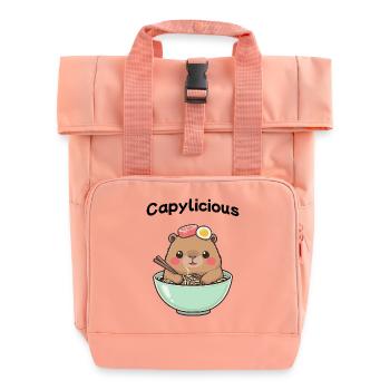 Capybara Ramen T-Shirt – Kawaii Japanese Food - Roll Top Backpack with Two Handles - chintz rose - Front