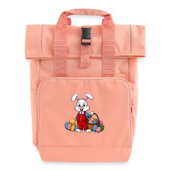 Funny Easter bunny with lots of colorful Easter eggs - Roll Top Backpack with Two Handles - chintz rose - Front