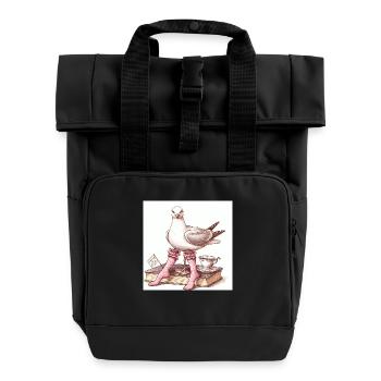 Dame mouette chic prenant le thé avec livre - Sac à dos Roll Top à deux anses - noir - Devant