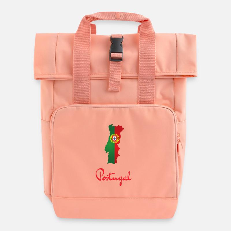 Portugal Crest Map Silhouette - Roll Top Backpack with Two Handles - chintz rose