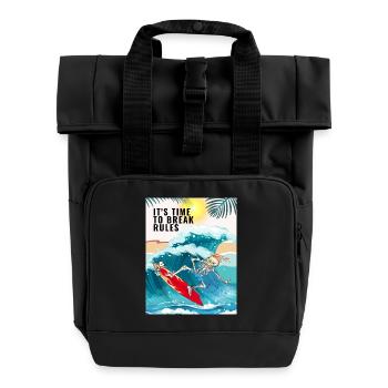 T-Shirt SKELETT SURFER - IT'S TIME TO BREAK RULES - Rolltop Rucksack mit zwei Griffen - Schwarz - Vorne