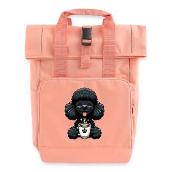 Poodle with coffee for early risers - Roll Top Backpack with Two Handles - chintz rose - Front