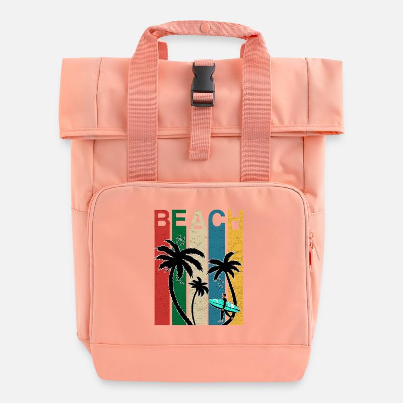 Colored Beach Fun - Roll Top Backpack with Two Handles - chintz rose