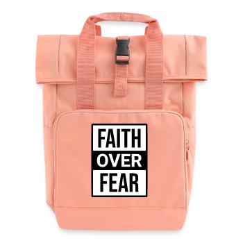 Text Faith Over Fear Motivation Religion T-Shirt - Roll Top Backpack with Two Handles - chintz rose - Front