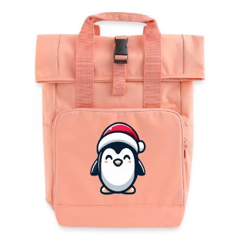 Penguin with Santa hat - Roll Top Backpack with Two Handles - chintz rose - Front