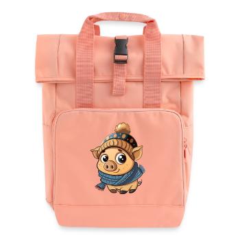 Niedliches Schweinchen mit Schal und Pudelmütze. - Rolltop Rucksack mit zwei Griffen - Chintzrosa - Vorne