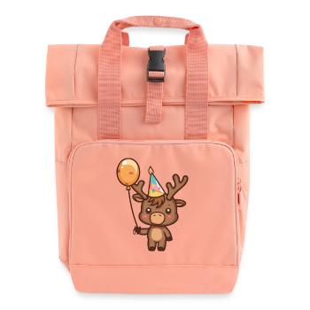 Moose Birthday Comic Cute - Roll Top Backpack with Two Handles - chintz rose - Front