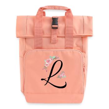 Letter l flowers - Roll Top Backpack with Two Handles - chintz rose - Front