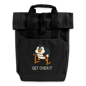 Chubby penguin hurdles running quote get over it - Roll Top Backpack with Two Handles - black - Front