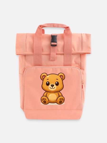 Teddybär - Rolltop Rucksack mit zwei Griffen - Chintzrosa