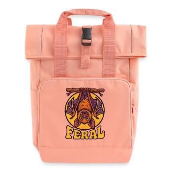 Feral Bat Icon T-Shirt Design - Roll Top Backpack with Two Handles - chintz rose - Front