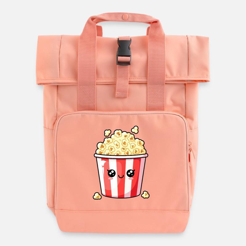 Kawaii Popcorn Bucket - Roll Top Backpack with Two Handles - chintz rose