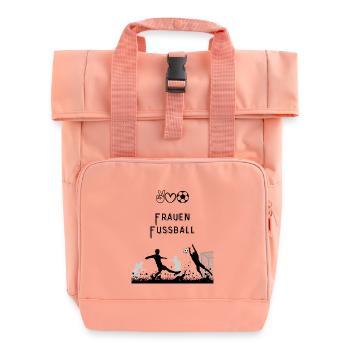 Football silhouette in front of the goal - Roll Top Backpack with Two Handles - chintz rose - Front