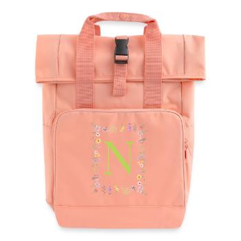 Initiales florales « N », Lettres monogrammes - Sac à dos Roll Top à deux anses - rose liberty - Devant