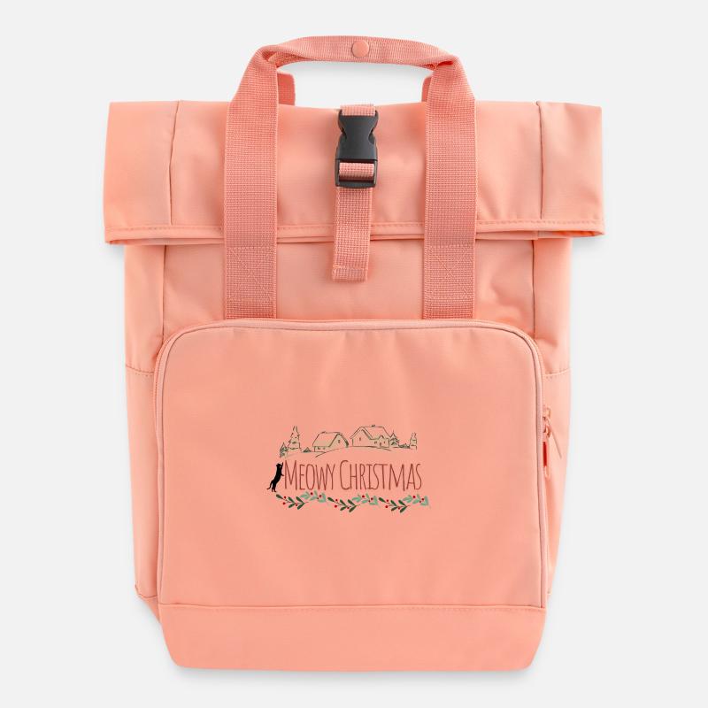 Meowy Christmas - Roll Top Backpack with Two Handles - chintz rose