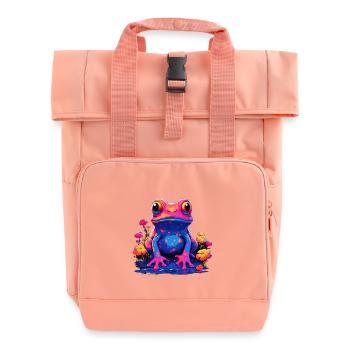 Frog Colorful Colored Animal Ampibie Amphibian Pond - Roll Top Backpack with Two Handles - chintz rose - Front