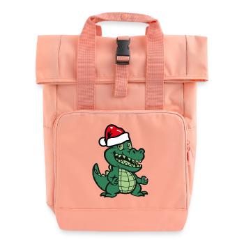 Crocodile Christmas - Roll Top Backpack with Two Handles - chintz rose - Front