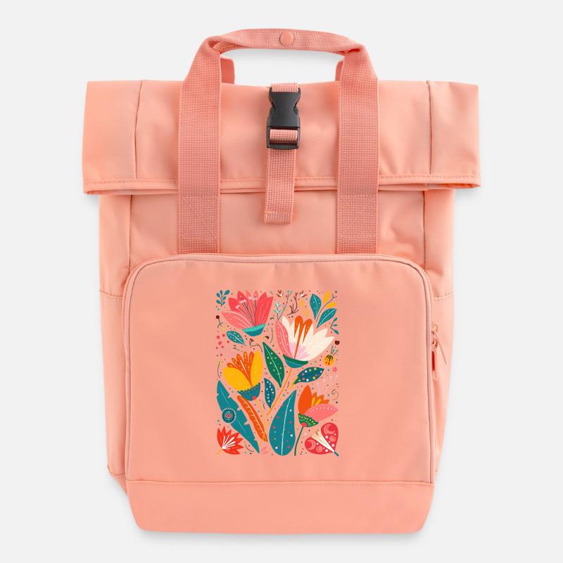 Otomi Blumenmuster Kulturelle Kunst - Rolltop Rucksack mit zwei Griffen - Chintzrosa