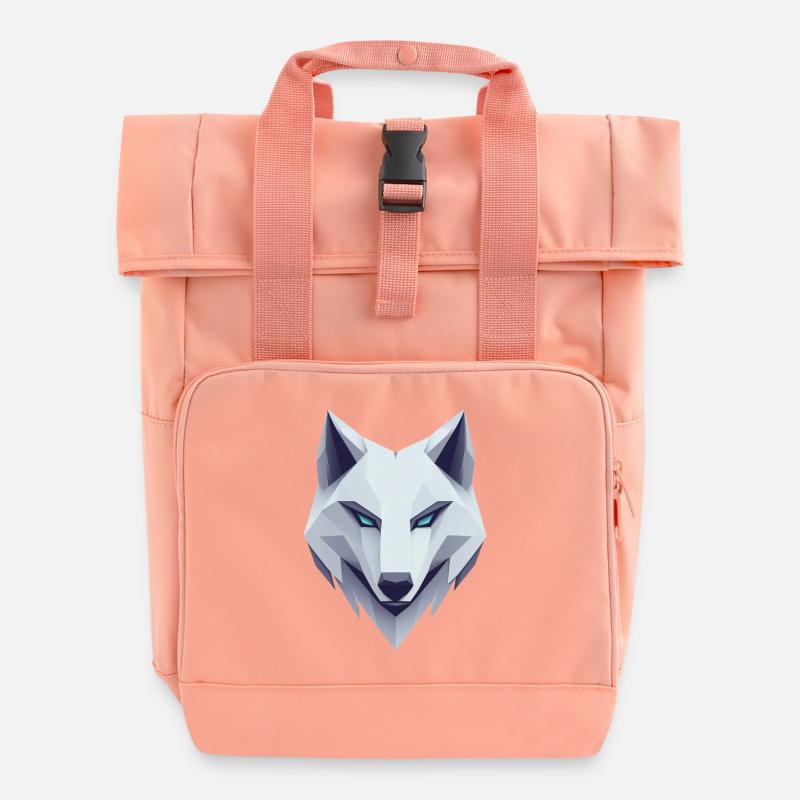 Wolf Logo, Wolf Kopf, Emblem, weißer Wolf - Rolltop Rucksack mit zwei Griffen - Chintzrosa