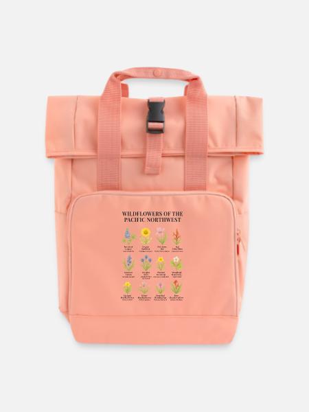 Wildblumen aus dem pazifischen Nordwesten - Rolltop Rucksack mit zwei Griffen - Chintzrosa