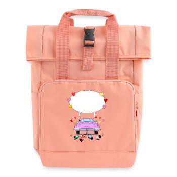 Wedding car with speech bubble in pink - Roll Top Backpack with Two Handles - chintz rose - Front