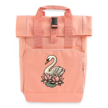 Swan with lotus flowers in vintage style - Roll Top Backpack with Two Handles - chintz rose - Front