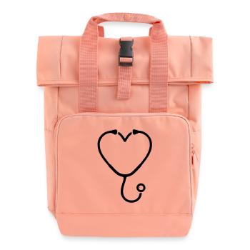 Stethoscope Heart Medicine Outline - Roll Top Backpack with Two Handles - chintz rose - Front