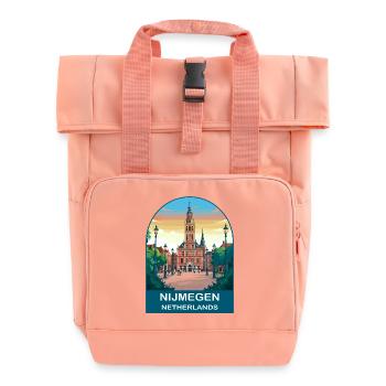 Nijmegen Netherlands Vintage City Travel Poster - Roll Top Backpack with Two Handles - chintz rose - Front
