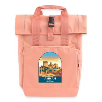 Art d’affiches de voyage vintage de la citadelle Jordan d’Amman - Sac à dos Roll Top à deux anses - rose liberty - Devant
