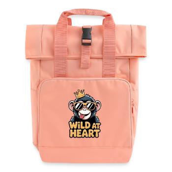 Monkey with crown - Roll Top Backpack with Two Handles - chintz rose - Front