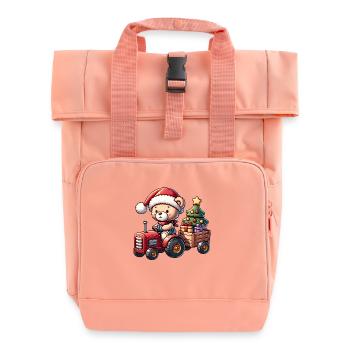 Teddy as Santa Claus with tractor - Roll Top Backpack with Two Handles - chintz rose - Front