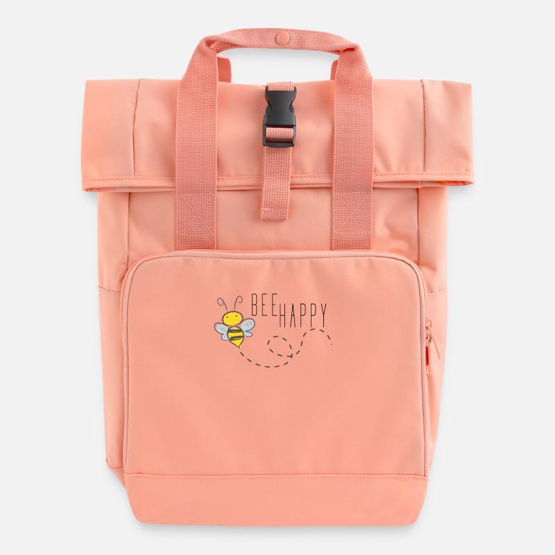 Bee Happy saying bee Happy design gift - Roll Top Backpack with Two Handles - chintz rose