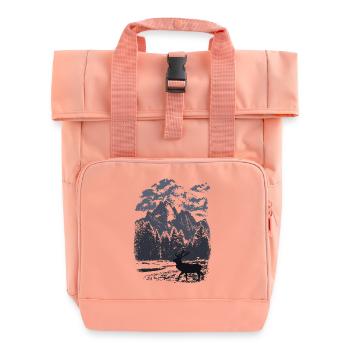 Bergwald und Rothirsch (Blau) - Rolltop Rucksack mit zwei Griffen - Chintzrosa - Vorne