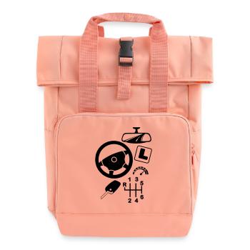logo Car driving instructor - Roll Top Backpack with Two Handles - chintz rose - Front