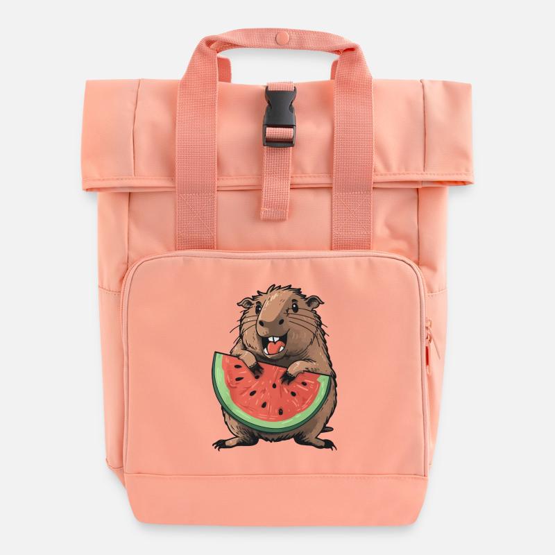 Capybara isst Wassermelone - Rolltop Rucksack mit zwei Griffen - Chintzrosa